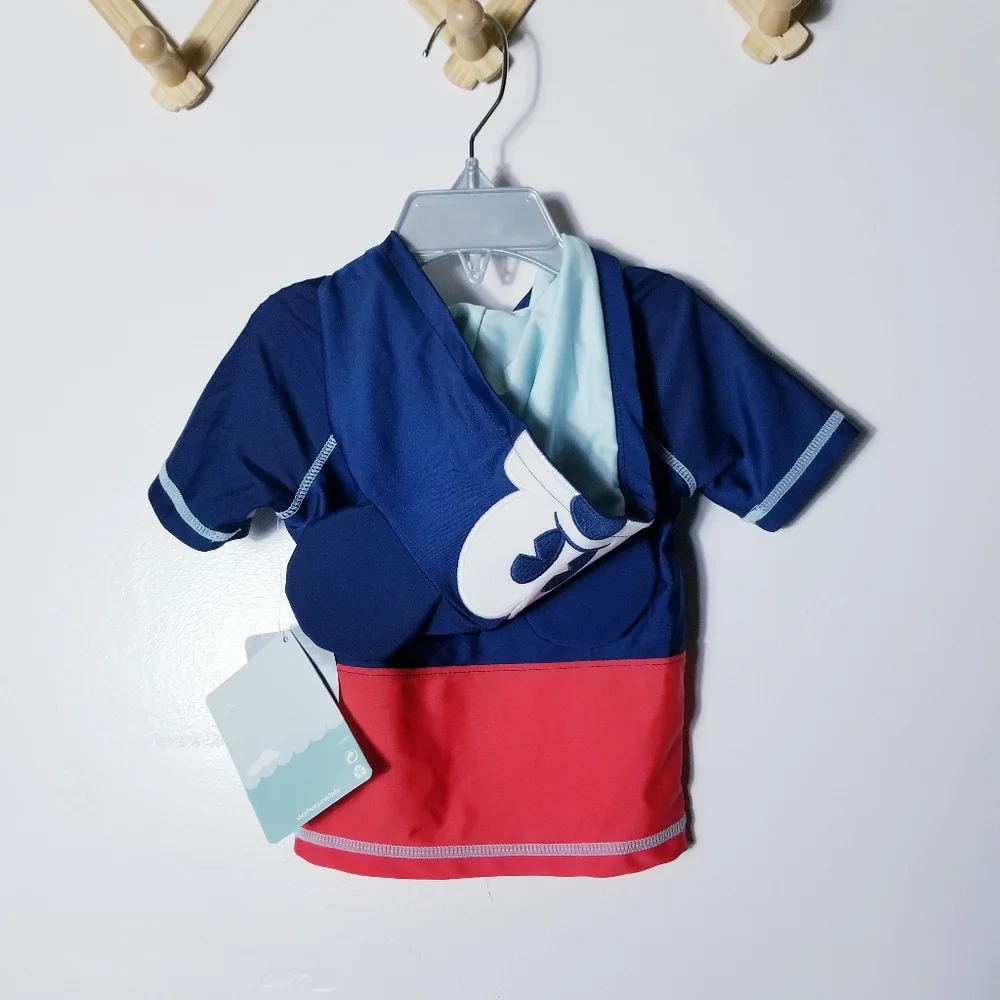 NWT DISNEY BABY MICKEY MOUSE SWIM SHIRT WITH HOOD SIZE 9 TO 12 MONTHS